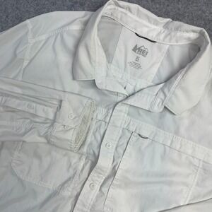 Rei Co-op Mens Button Down Shirt XL White Nylon Long Sleeve Outdoor Hiking